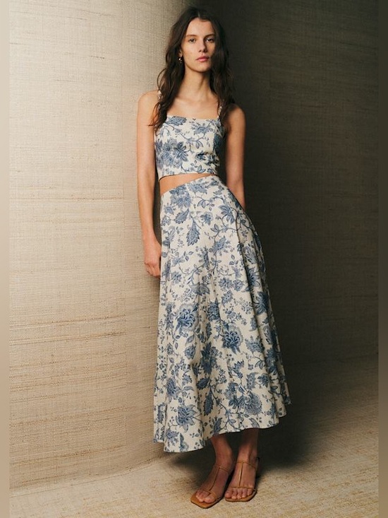 Sezane Dresses & Skirts - Sezane Soelle Skirt Ava Top Maddalena Print Set Linen Cotton Size 36/38 4/6